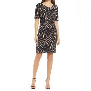 Pursuits Swirly Stripe Jersey V-neck Midi Dress